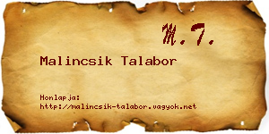 Malincsik Talabor névjegykártya